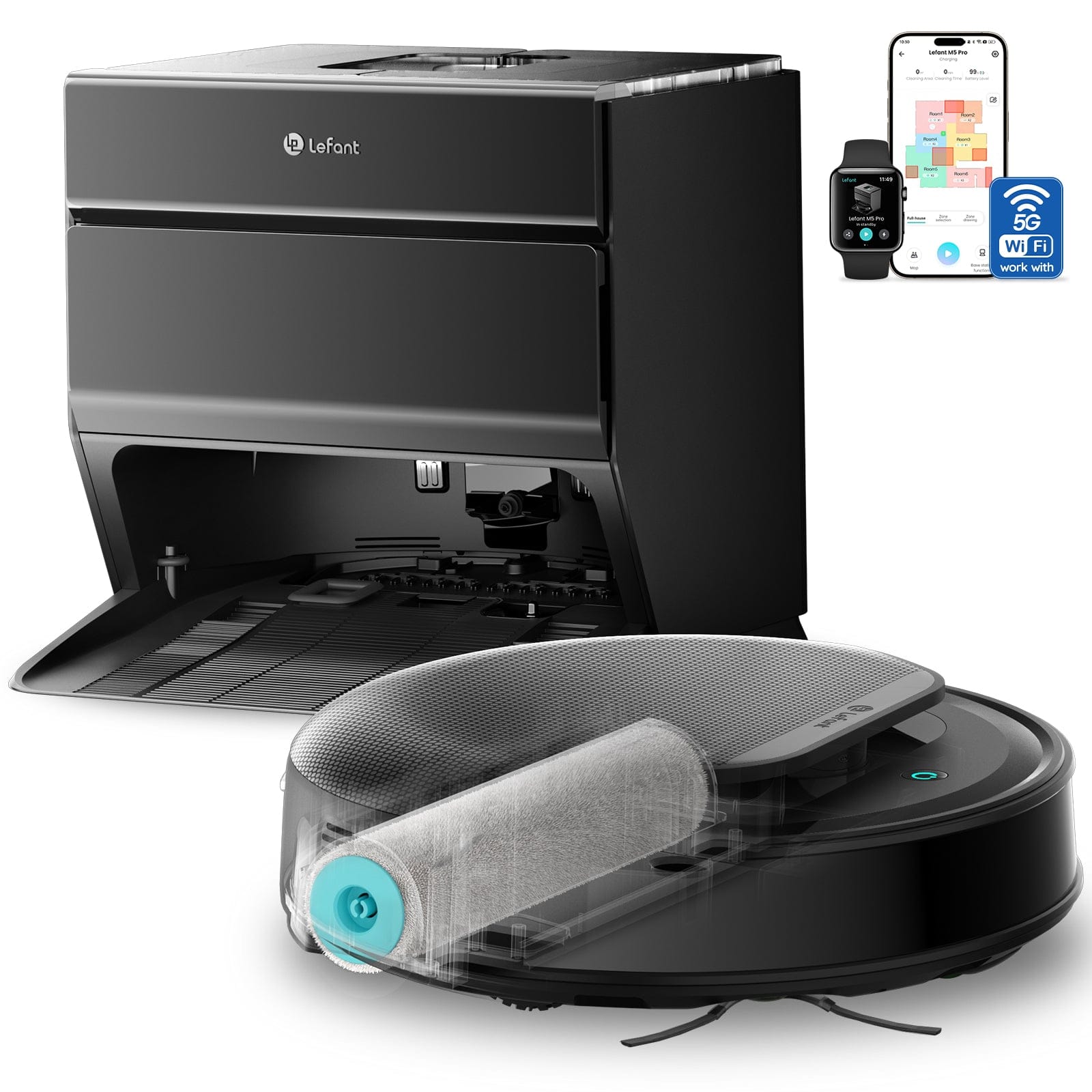 Lefant M5 Pro con base automática y rodillo de fregado